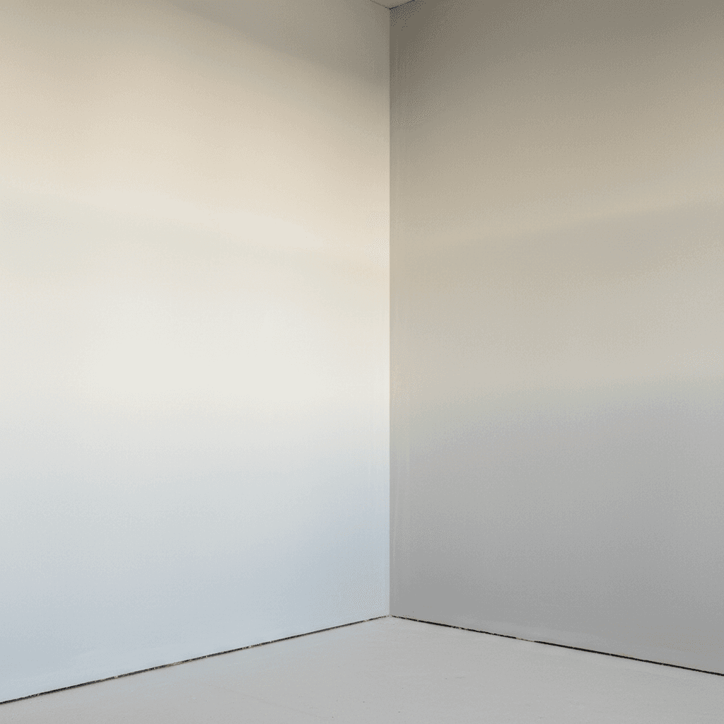 Freshly plastered wall corner with smooth finish under morning light