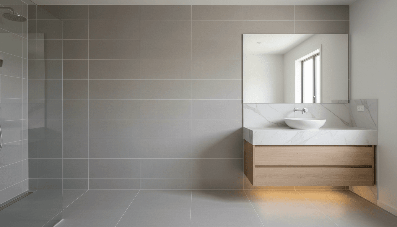 Finished tiling work in a bathroom in Dilsen-Stokkem